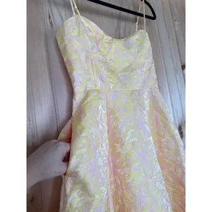 NWT Lulus Meet for Tea Yellow Jacquard Bustier Midi Dress With Pocket Wedding XS thumbnail 6