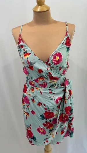 YUMI Kim Light Blue Floral‎ Faux Wrap Mini Dress thumbnail 1
