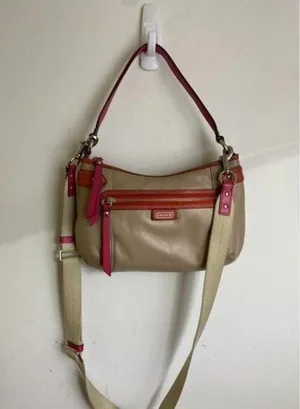 coach medium w adjustable strap tan pink leather c thumbnail 1