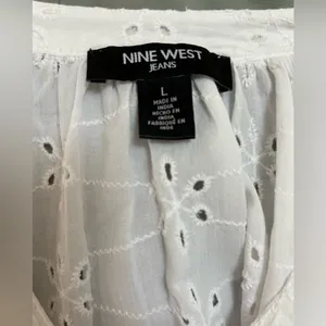 Nine West White Eyelet Blouse‎ Size Large EUC thumbnail 3