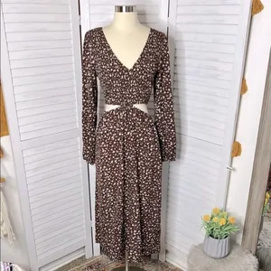 Petal + Pup Brown Floral Smocked Open Sides Boho Maxi Dress‎ thumbnail 2
