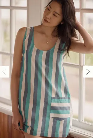 LyreBird Anthropologie Shift Dress Coastal Blue Striped Cotton‎ NWT M thumbnail 1