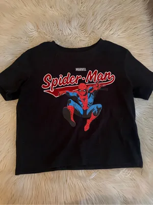 Marvel Black Spider-Man Graphic Crop Top with Red & Blue Print thumbnail 4