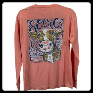 Southern Fried Cotton Shirt Womens Small Pink Long Sleeve Cow Graphic Tee thumbnail 6