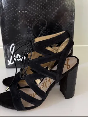 Sam Edelman Yardley Black Suede Lace Up High Heel Sandals Size 8 thumbnail 2