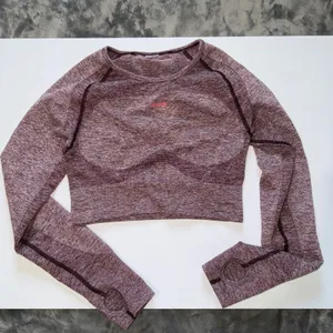 Gymshark Flex Cropped Top S/M Purple Vital Seamless Long‎ Sleeve Open Back Marl thumbnail 3