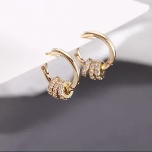 14K Gold Plated Three Rings Small Hoop Earrings for Women thumbnail 2