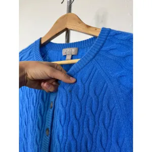 J.Crew Cardigan Sweater Blue Cashmere Cable Knit Short Sleeve Button Front thumbnail 4