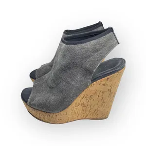 Stuart Weitzman  Slingback Cork Platform Tall Wedge Sandal  Gunmetal Grey  6M thumbnail 6