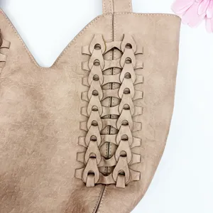 Anthropologie Carson Faux Leather Braided Tote Bag Tan Boho Bohemian Festival thumbnail 4
