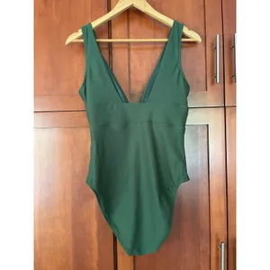Quince Italian Plunge One-Piece Swimsuit Palm Green Size Medium NEW thumbnail 5