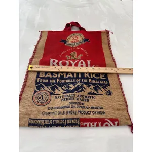 Royal Basmati Rice Burlap Tote Bag Reusable Zippered Market Sack Red Tan 18x13.5 thumbnail 6