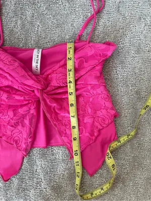 Lucy in the Sky Hot Pink Floral Lace Open Tie Front Crop Top Tank Size Small thumbnail 7