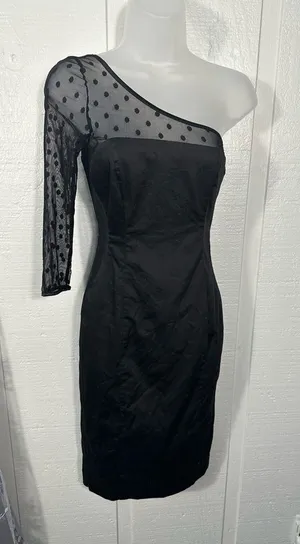 Bardot Black One Shoulder Sheer Bodice Dress Size 4 NWOT thumbnail 1