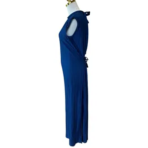 Atlein Navy Blue Plisse Pleated Midi Dress XS Shift Career Office Designer $260 thumbnail 6