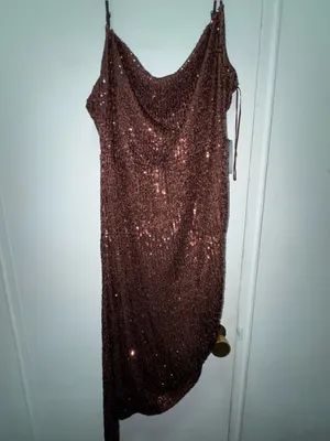 NWT Express Sequin Slip Ruched Dress in Chocolate Brown Size Medium thumbnail 2