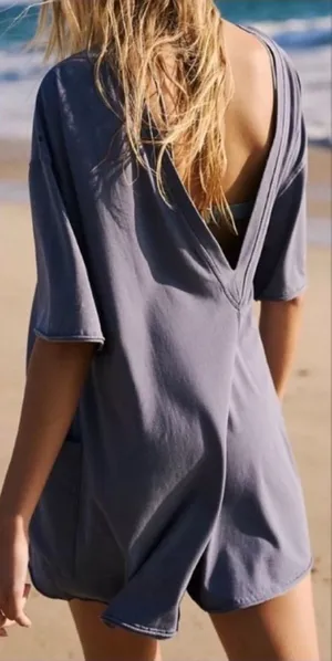 NWOT Free People FP Movement Hot Shot Tee Romper - Blue indigo navy - XL thumbnail 1