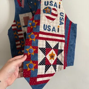 90s Vintage Handmade Patriotic Sewing Kit Vest with Embelishment | Large thumbnail 4