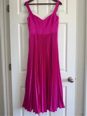 ML Monique Lhuillier Magenta Pleated Midi Dress Pink Size 4 NWOT thumbnail 2
