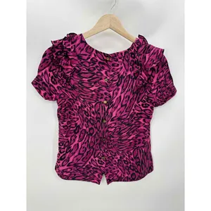Juicy Couture Pink‎ Animal Print Short Sleeve Silk Blouse Women Size 2 thumbnail 7
