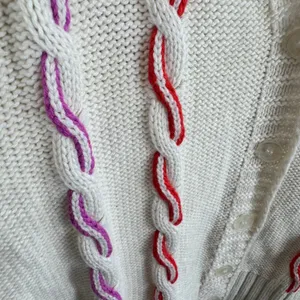 525 America Women Cream Cable Knit Cardigan Red Purple Contrast Stitch Small thumbnail 4