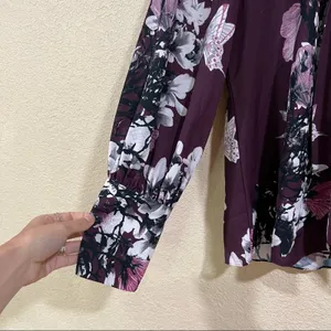 Natori Purple Floral Neck Tie Button Down Blouse thumbnail 8