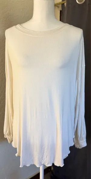 Free People Ivory Twist Back Ribbed Long Sleeve Top XS Oversized Boho‎ thumbnail 1