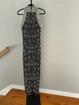Adrianna Papell Vintage 100% Silk Beaded High Neck Maxi Dress Size 14 thumbnail 3