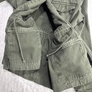Old Navy Womens S Utility Jean Jacket Army Green Pockets Long Sleeve Grunge Y2K thumbnail 5