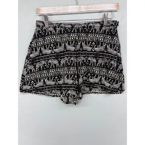 Mudd Womens Shorts Elephant Print Black White Boho Rayon Size Medium thumbnail 2
