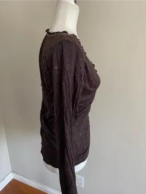 United Colors of Benetton Dark Brown V-Neck Long Sleeve Top thumbnail 4