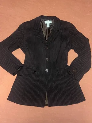 Vintage Wool Casual Corner Brown Pinstripe Wool Blend Blazer SZ 10 Office Siren thumbnail 1