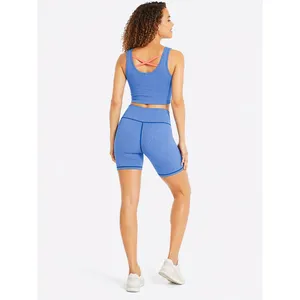 Nautica Blue Ribbed Biker Short Set Crop Top‎ Athleisure Gym Pilates Size M NWT thumbnail 2