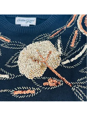 1980’s Christine Gerard Black Gold Sequin Beaded Embellished Sweater Size S thumbnail 5