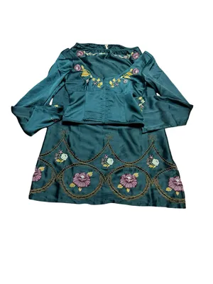 ✨🌲 Free‎ People Autumn Bloom Midi Skirt Set XS Embroidered Forest Green 🌲✨ thumbnail 2