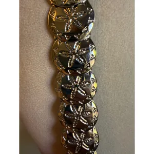 Vintage Silver Sand Dollar Stretch Belt Coastal Nautical Deadstock NWT boho Y2K‎ thumbnail 9