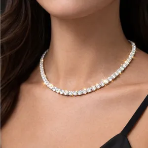 5mm Iced Out Silver Tennis Chain Necklace Unisex CZ Diamond Cuban Hip Hop Bling thumbnail 4