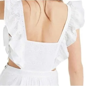 Madewell Eyelet Ruffle Mini‎ Dress 8 White Cutout Cotton Summer Boho Romantic thumbnail 3