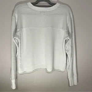 aerie crewneck cropped distressed white athletic sweater cotton blend thumbnail 7