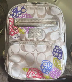 Authentic Coach 1941 "POPPY" Large zip signature Backpack with Colorful Floral thumbnail 1