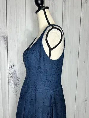 Azazie Atelier Amalie Dress Navy Blue Sz 12 Floral Jacquard Sleeveless Gown NEW thumbnail 6