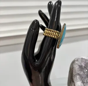 Turquoise Rectangular Statement Adjustable Ring Blue thumbnail 5