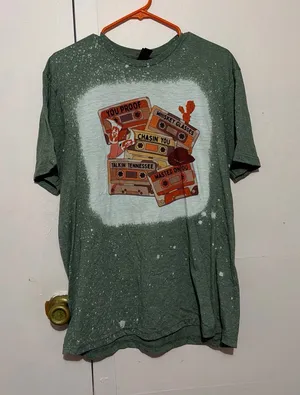 Gildan Green Short-Sleeve Tee with Retro Cassette Graphic thumbnail 1