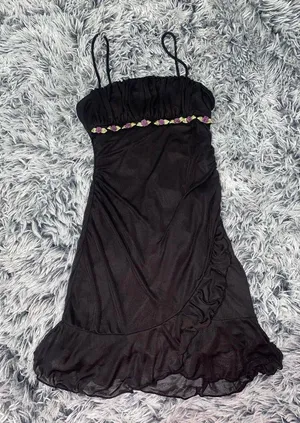 Dollskill Delia’s Black mesh ruffle slip dress thumbnail 1