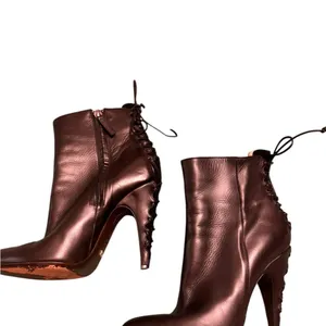 Alexandra Neel 326 Black Leather Heeled Ankle Boots EU 37 Made Italy Chic w FLAW thumbnail 5