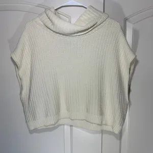Free People Keep It Simple‎ Cowl Neck Sweater Vest Cream Chunky Knit Crop Small thumbnail 2