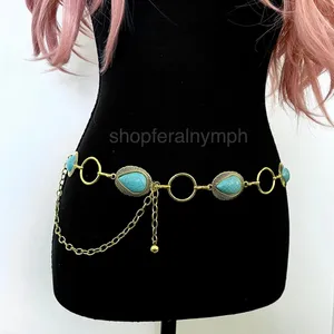 Gold Y2K Turquoise Western Boho Chain Belt, Fits 25.5-44.5 Inches, X7GA1271 thumbnail 2