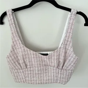 Zara light pink trendy tweed crop top NEW thumbnail 4