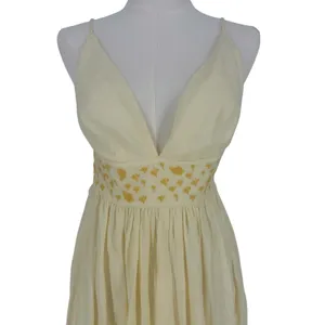 Fanm Mon NWT Ruzgar Light Yellow Embroidered Cotton Maxi Dress‎ XS thumbnail 4