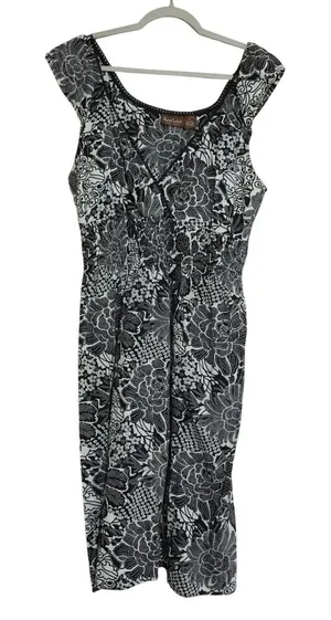 Vintage 100% Cotton Size 1X Midi Dress Black Floral Retro Country‎ Lightweight thumbnail 1